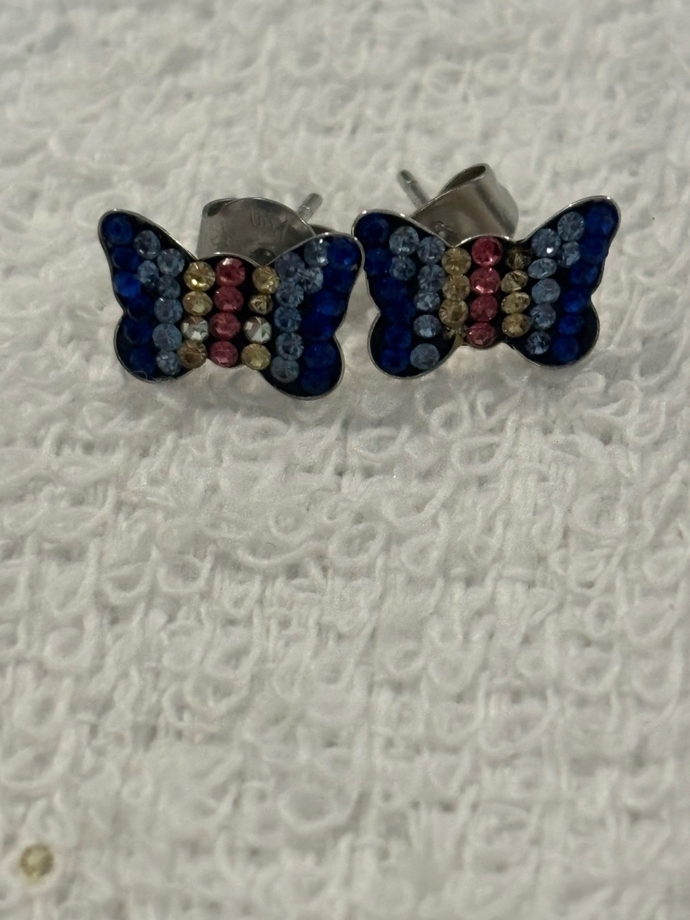 Blue Butterfly Rhinestone Stud Earrings